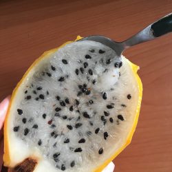 Yellow Dragonfruit with spoon