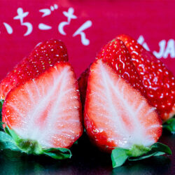 Japanese Ichigosan Strawberry cross section closeup Japanese Ichigosan Strawberry cross section closeup